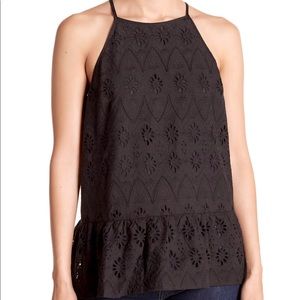 Doe & Rae Blk Eyelet Halter Peplum Top.  Size Sm.